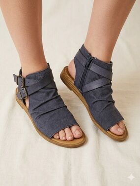 Blowfish Malibu Blue Canvas Peep Toe Gladiator Sandals
